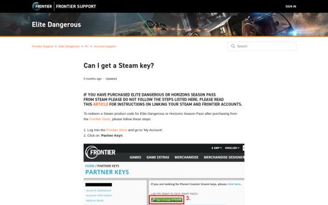 Can I get a Steam key? – Frontier Support