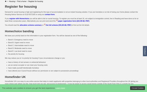 Register for housing - Reading Borough Council