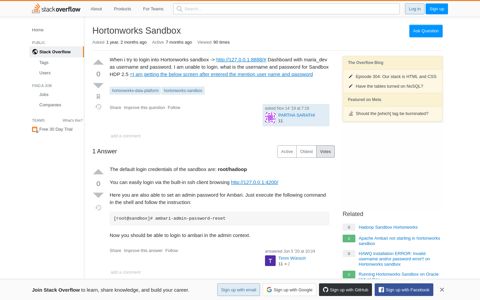 Hortonworks Sandbox - Stack Overflow