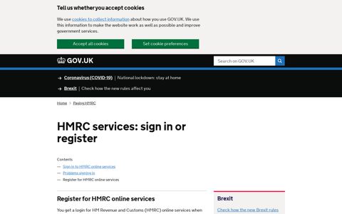 HMRC services: sign in or register: Register for ... - Gov.uk