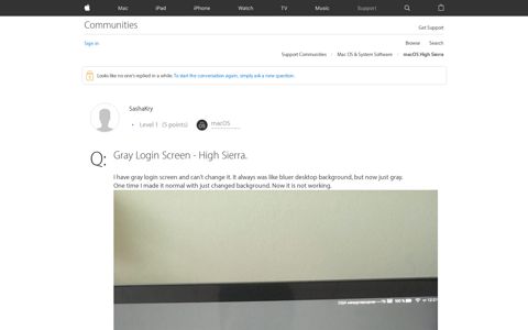 Gray Login Screen - High Sierra. - Apple Community