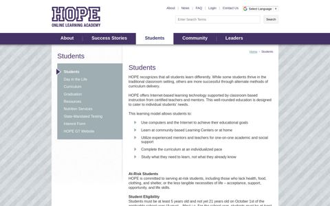 Students | Hope Online Learning Academy