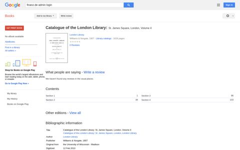 Catalogue of the London Library: St. James Square, London
