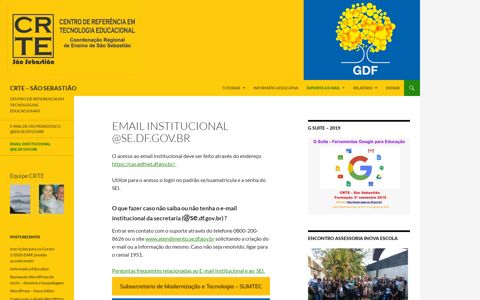 Email Institucional @se.df.gov.br | CRTE – SÃO SEBASTIÃO