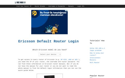 Ericsson routers - Login IPs and default usernames & passwords