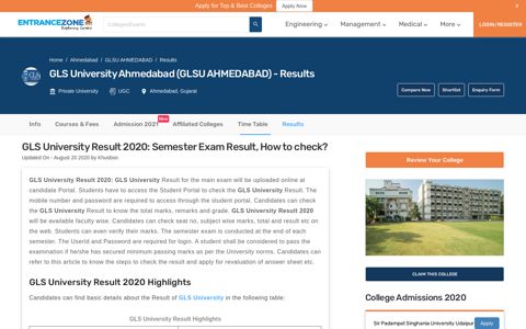 GLS University Result 2020: Semester Exam Result, How to ...