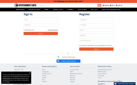 Sign In or Register - Entertainment Earth