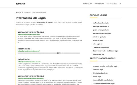 Intercasino Uk Login ❤️ One Click Access - iLoveLogin