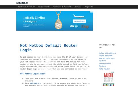 Hot Hotbox - Default login IP, default username & password