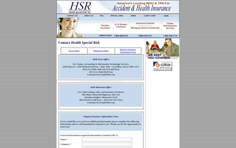 Contact HSR - Health Special Risk, Inc.