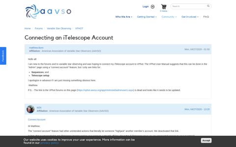 Connecting an iTelescope Account | aavso.org