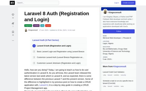 Laravel 8 Auth (Registration and Login) - DEV