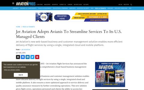 Jet Aviation adopts Avianis to streamline services to its U.S. ...
