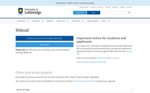 Webmail | University of Lethbridge