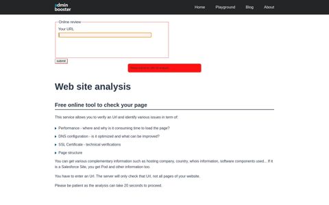 Web Page analysis - online tool - Adminbooster