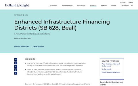 Enhanced Infrastructure Financing Districts (SB 628, Beall ...