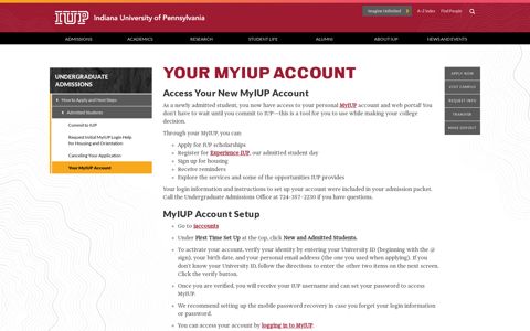 Your MyIUP Account - Admitted Students - How to Apply and ...