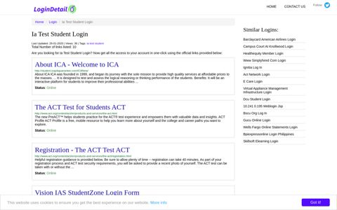 Ia Test Student Login About ICA - Welcome to ICA - http ...
