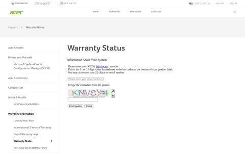 Warranty Status - Acer