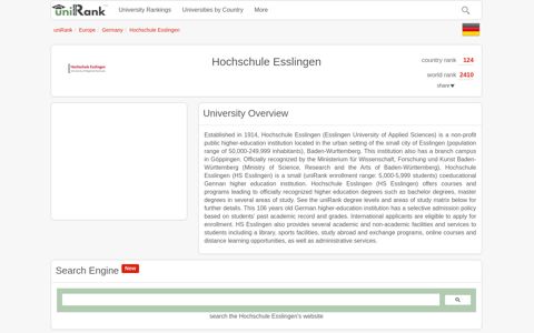 Hochschule Esslingen | Ranking & Review - uniRank