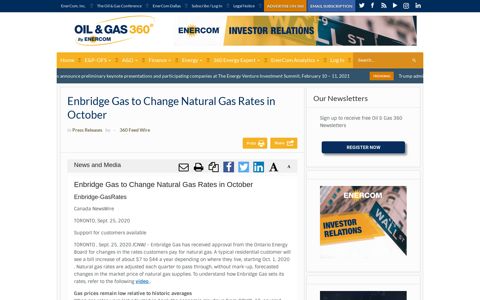 Enbridge Gas to Change Natural Gas Rates in October - Oil ...