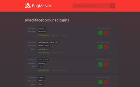 ehackfacebook.net logins - BugMeNot