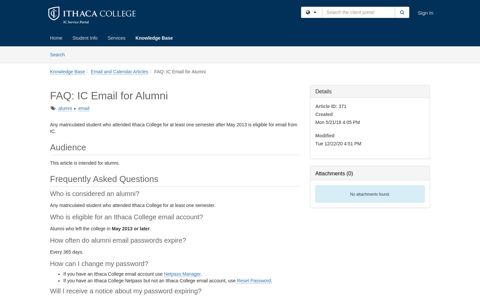 Article - FAQ: IC Email for Alumni - TeamDynamix