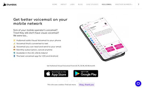 Hullomail Visual Voicemail from £0.79, $0.99, €0.99/month