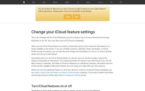Change your iCloud feature settings - Apple Support