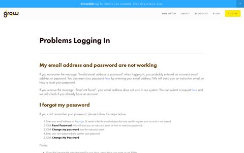 Problems Logging In — Grow