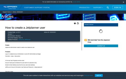 How to create a Jetplanner user - Jeppesen Support Portal