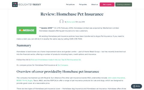 Review: Homebase Pet Insurance - Bought By Many