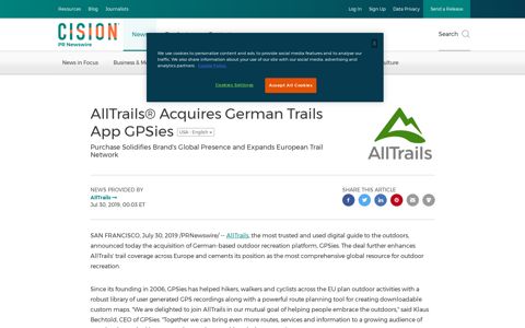 AllTrails® Acquires German Trails App GPSies - PR Newswire