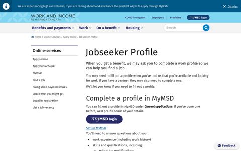 Jobseeker Profile - Work and Income