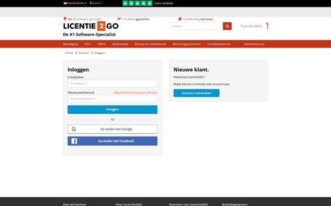 Account inloggen - Licentie2GO