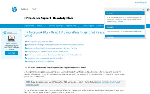 HP Notebook PCs - Using HP SimplePass Fingerprint Reader ...
