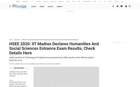 IIT Madras' HSEE 2020 Results Out At Hsee.iitm.ac.in