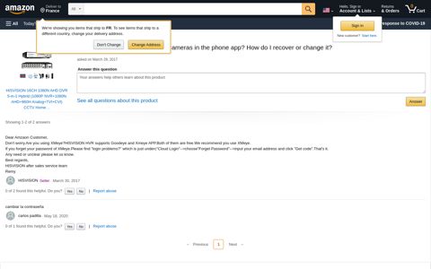 I forgot my password to view my cameras in the ... - Amazon.com