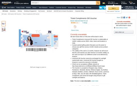 Ticket Compliments Gift Voucher - Rs.10000: Amazon.in: Gift ...