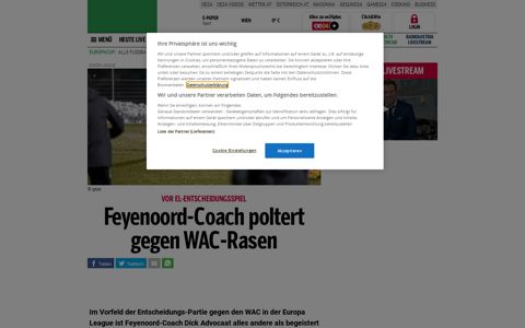 Feyenoord-Coach poltert gegen WAC-Rasen - Oe24
