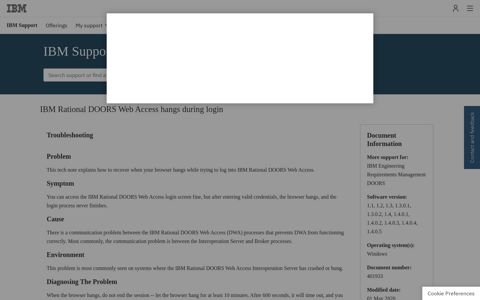 IBM Rational DOORS Web Access hangs during login