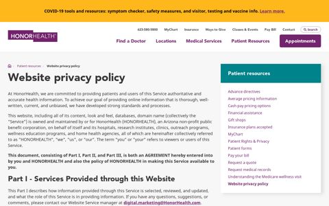 Website privacy policy | HonorHealth
