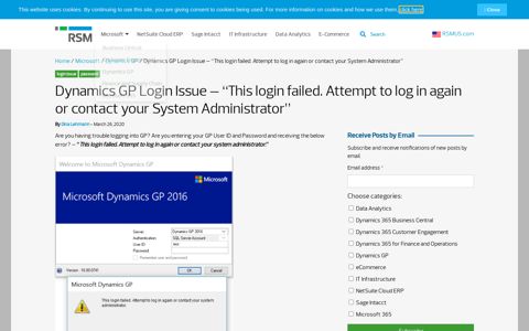 Dynamics GP Login Issue – “This login failed. Attempt to log in ...