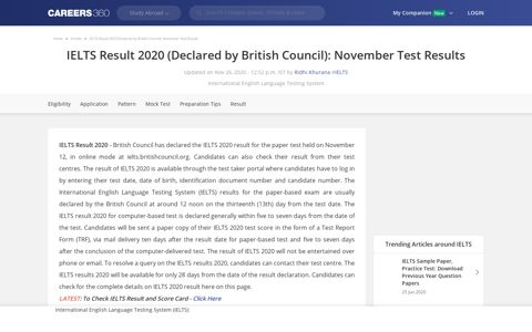 IELTS Result 2020 (Declared by British Council): November ...
