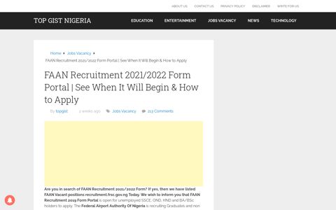 FAAN Recruitment 2020/2021 Form Portal | See When It Will ...