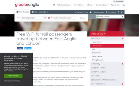 Free WiFi for rail passengers travelling between East Anglia ...