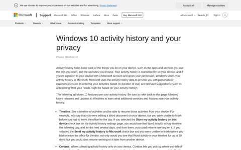 Windows 10 activity history and your privacy - Microsoft Support