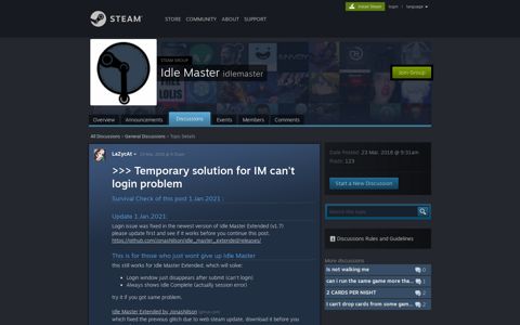 Temporary solution for IM can't login problem :: Idle Master