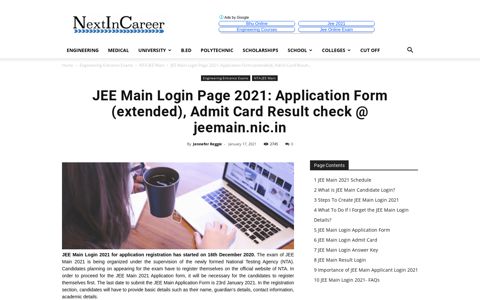 JEE Main Login Page 2021: Visit @ jeemain.nic.in for Login