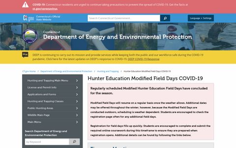 Hunter Education Modified Field Days COVID-19 - CT.gov
